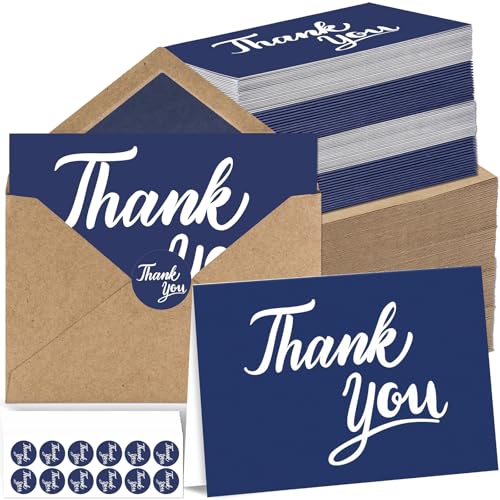 600 PCS Thank You Cards with Envelopes Matching Stickers Thank You Notes Bulk 4x6 Inch Minimalistic Design for Business Baby Shower Wedding Small Business Graduation Bridal Shower Funeral Navy Blue - color: Navy Blue