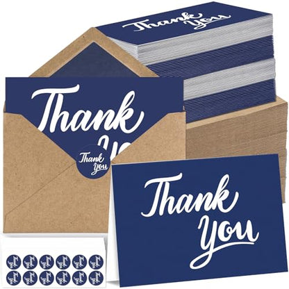 600 PCS Thank You Cards with Envelopes Matching Stickers Thank You Notes Bulk 4x6 Inch Minimalistic Design for Business Baby Shower Wedding Small Business Graduation Bridal Shower Funeral Navy Blue - color: Navy Blue