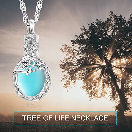 Gredstar Tree of Life Urn Necklace for Ashes, Birthstone Memorial Pendant | Teardrop Design, Love Symbol Detail, 12 Birthstone Colors, Stainless Steel, Ashes Holder, Funnel Kit Included - color: December