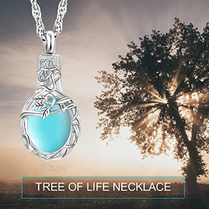 Gredstar Tree of Life Urn Necklace for Ashes, Birthstone Memorial Pendant | Teardrop Design, Love Symbol Detail, 12 Birthstone Colors, Stainless Steel, Ashes Holder, Funnel Kit Included - color: December