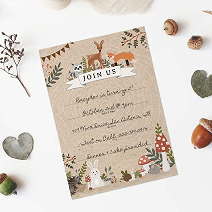 Canopy Street Woodland Animals Fill In Invitations / 25 Gender Neutral Baby Shower Invites With White Envelopes / 5" x 7" Forest Adventure Party Event Invite/Made In The USA - color: Woodland