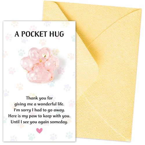 EYxsaxenk Loss of Pet Sympathy Gift - Pink Crystal Mini Paw Pocket Hug with Memorial Card Envelope Remembrance Bereavement Gift for Loss of Dog Cat Sympathy Favor Adult Pet Lover Stress Relief Supply - color: Pink + Thank You Card