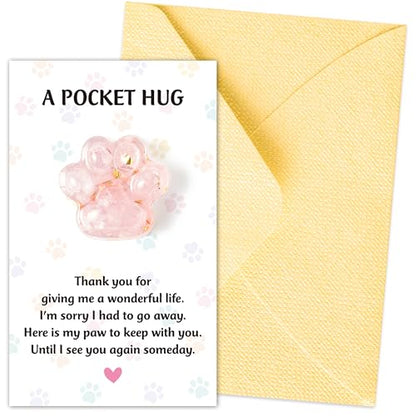 EYxsaxenk Loss of Pet Sympathy Gift - Pink Crystal Mini Paw Pocket Hug with Memorial Card Envelope Remembrance Bereavement Gift for Loss of Dog Cat Sympathy Favor Adult Pet Lover Stress Relief Supply - color: Pink + Thank You Card
