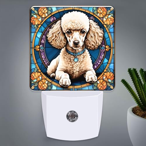 Poodle Stained Glass Night Lights Plug into Wall for Room, Poodle Night Light LED for Bedroom - color: Poodle