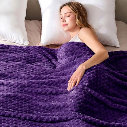330GSM 3D Jacquard Throw Blanket for Couch, Purple, 50"x60" - color: Purple, size: Throw(50"x60")