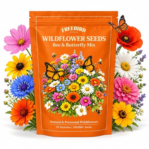 Freebird Wildflower Seeds for Bees & Butterflies - 22 Variety Mix - 4 oz