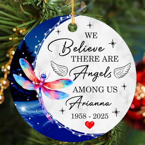 Dragonfly Memorial Christmas Ornament 2026, Personalized We Believe There are Angels Among Us, Sympathy Gifts, Customized Memorial 1st Xmas Ornament, Bereavement Gifts, Christmas Tree Decoration - color: Dragonfly Memorial Christmas Ornament