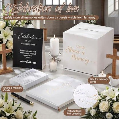 Engrowtic 64 Pcs Guest Book Set Funeral Guest Book Memorial Service, White - color: White