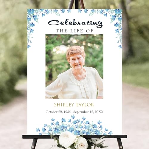 Personalized Funeral Welcome Sign – Celebration of Life Sign with Photo, Custom Memorial Sign with Floral Frame, Minimalist Memory Board for Funeral Décor (Design 7). - color: Design 7