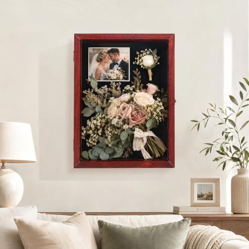 GMFrames 12x16 Wooden Shadow Box Frame with Removable Shelves Deep Display Case for Military Medals Keepsakes Cherry - color: Cherry, size: 12x16