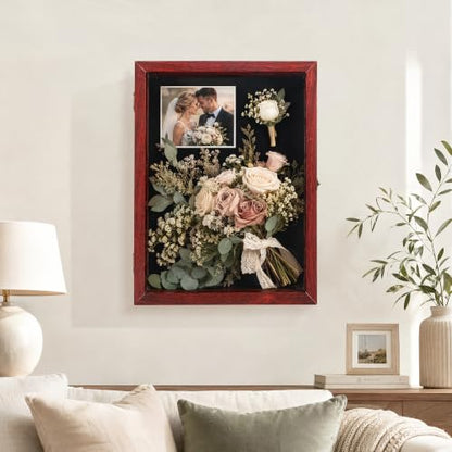 GMFrames 12x16 Wooden Shadow Box Frame with Removable Shelves Deep Display Case for Military Medals Keepsakes Cherry - color: Cherry, size: 12x16
