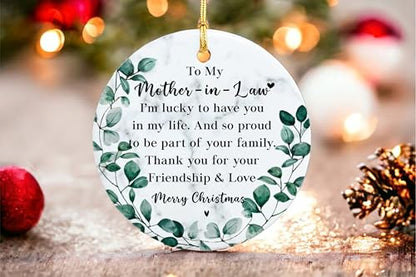 Mother in Law Christmas Ornament, Mother-in-Law Two-Sides Printed Ornament from Daughter in Law & Son in Law, Holiday Keepsake for Xmas Tree - color: Mother in Law