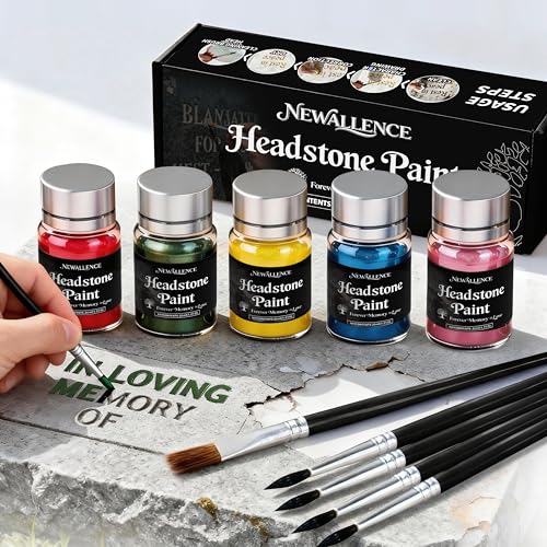 Headstone Paint Professional Acrylic Ink Monument Letter Inscription Restoration Paint Gravestone Lettering/Tombstone Inscriptions on Granite & Marble (Green&Blue&Red&Yellow&Pink) - color: Blue-Green-Red-Yellow-Pink