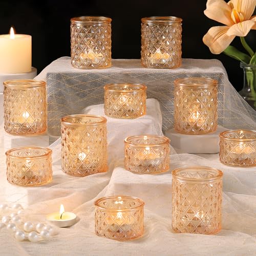 20 Pcs Gold Votive Candle Holder Glass Tea Light Candle Holders Bulk | Luxury Glass Votive Candle Holders, 2 Sizes Candle Holder for Wedding, Bridal Shower, Birthday, and Party Home Decor - color: Gold