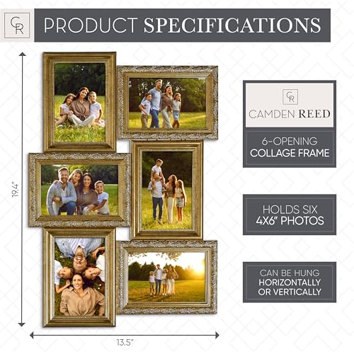 Camden Reed Romantic 6-Piece Collage Frame Set, Cut Join Design for Cherished Moments, 4x6 Inch, Brass Molding - color: Brass Molding, size: 6 Openings