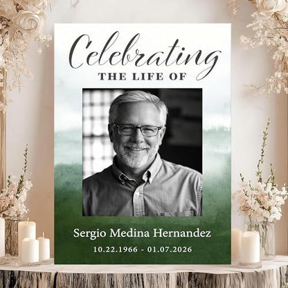 Celebration Of Life Welcome Sign, Personalized Celebration Of Life Welcome Sign, Green Watercolor Funeral Poster, Green Forest Memorial Poster Photo Sign, Celebration Of Life Sign, Celebration Of Life - color: Style#10