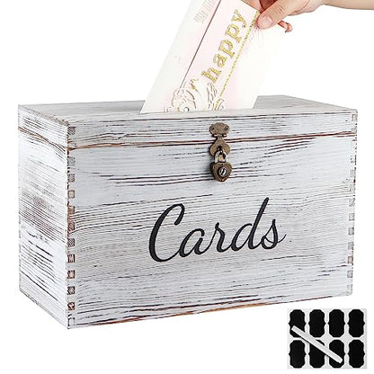 MDLUU Wood Wedding Card Box, Rustic Wedding Money Case with Lock, Envelope Holder Card Receiving Box for Reception, Birthday Party (White) - color: White