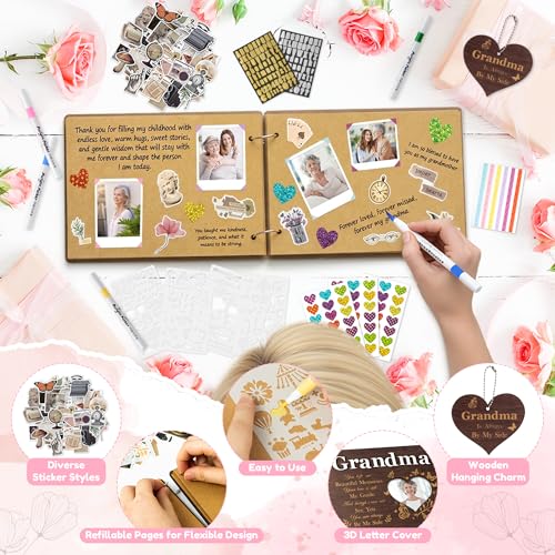 CY2SIDE Grandma Memorial Gifts Photo Album – 110PCS In Loving Memory of Grandma Wooden Scrapbook Kit Sympathy Gift for Loss of Grandmother, Bereavement Grief Album for Mother’s Day & Grieving Family - style: Memorial Grandma
