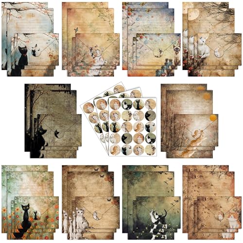 TaoBary 160 Pcs Cat Stationery Paper and Envelopes Set, 5.5 x 8.25'' - size: 5.5 x 8.25 Inch, style: Cat