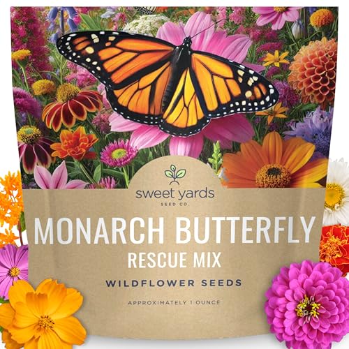Monarch Butterfly Rescue Mix - Large 1 Ounce Packet - 11,000 Flower Seeds for Planting - Wildflower Mix - size: 1 Ounce Pouch (11,000 Seeds)