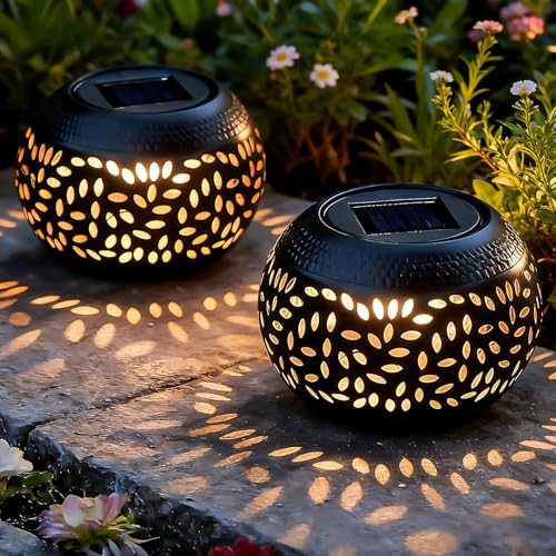 JMEXSUSS Solar Lanterns Outdoor Waterproof, Outdoor Table Lantern for Porch - size: Black 2 Pack