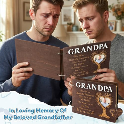 CY2SIDE Grandpa Memorial Gifts Photo Album – 110PCS In Loving Memory of Grandpa Wooden Scrapbook Kit Sympathy Gift for Loss of Grandfather, Bereavement Grief Album for Father’s Day & Grieving Family - style: Memorial Grandpa