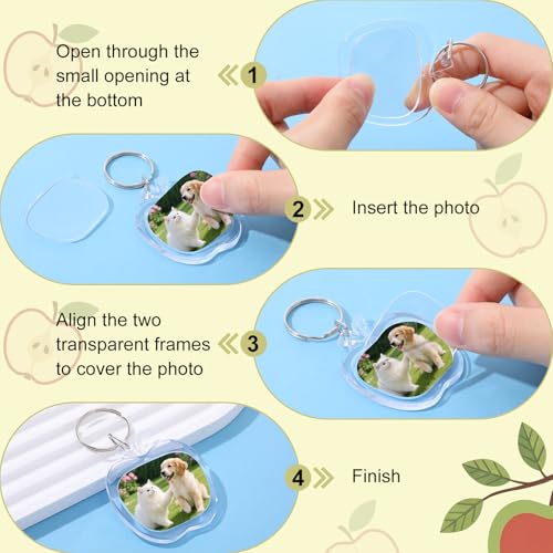 Yaomiao Acrylic Photo Keychain with Tassel Clear Blank Custom Keychain Frame Holder Insert Picture Keyring Making Kit - style: Apple