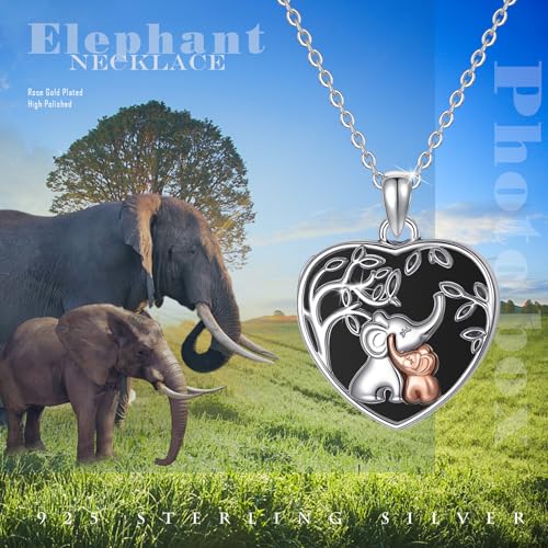 TUGHRA Locket Necklaces That Holds Picture Sterling Silver Elephant Locket Heart Pendant Necklace Photos Jewelry Gifts for Women Teen Mom Daughter - style: 02-Obsidian