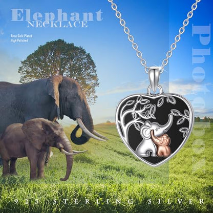 TUGHRA Locket Necklaces That Holds Picture Sterling Silver Elephant Locket Heart Pendant Necklace Photos Jewelry Gifts for Women Teen Mom Daughter - style: 02-Obsidian
