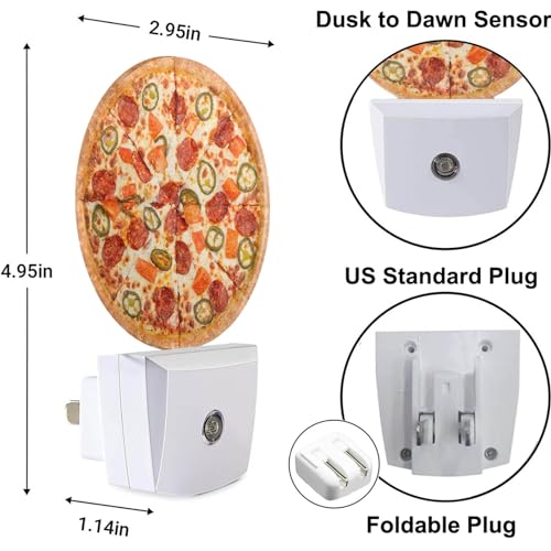 Pizza Night Light Fast Food Sausage Pizza Cheese Plug-in Night Lights with Dusk-to-Dawn Sensor for Bedroom, Bathroom and Living Room 0.5W Sleep Friendly for Women/Girls/Boys Gift - color: Pizza Fast Food
