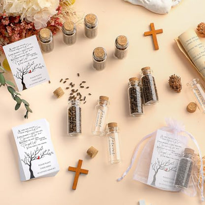 Tanlade 100 Sets Funeral Favors Memorial Seed Big Glass Bottles with Cork Stopper Cardinal Funeral Prayer Celebration of Life Card for Loss of Loved Memorial Service, 0.87x1.97in, No Seed