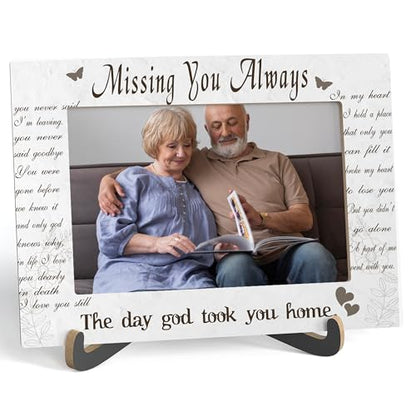 Memorial Photo Frame - Missing You Always - Wooden Tabletop Picture Frame With Stand, Sympathy Gifts For Loss Of Loved One, Bereavement Remembrance Gifts For Women -B39 - style: Missing You Always