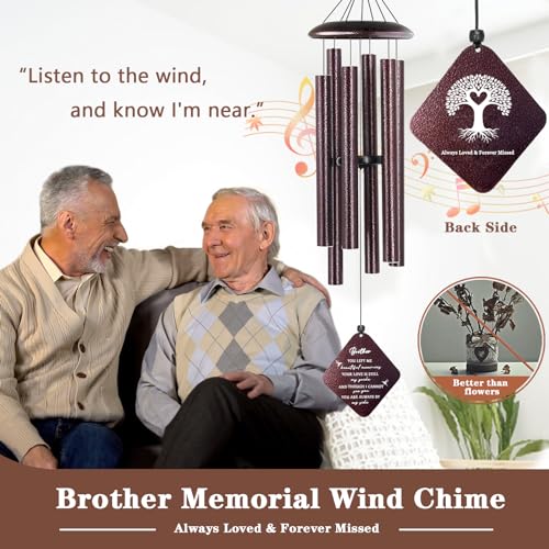 Memorial Gifts for Loss of Brother, 32" Sympathy Wind Chimes for Loss of Brother, Bereavement Gifts Loss of Brother, Loss of Brother Sympathy Gifts, Windchimes in Memory of Brother (Bronze) - size: Brother