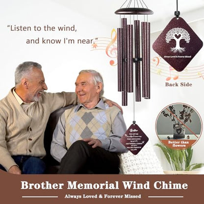 Memorial Gifts for Loss of Brother, 32" Sympathy Wind Chimes for Loss of Brother, Bereavement Gifts Loss of Brother, Loss of Brother Sympathy Gifts, Windchimes in Memory of Brother (Bronze) - size: Brother