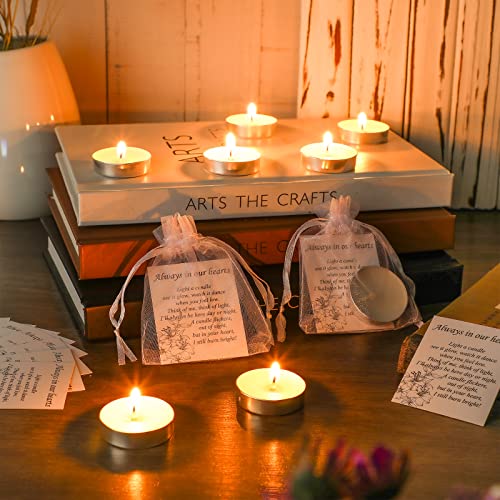 Coume 50 Set Funeral Favors - Tealight Candles, White Candles with Condolence Cards and Organza Bags for Guest Memorial Party (Minimalist) - style: Minimalist