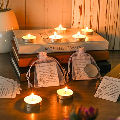 Coume 50 Set Funeral Favors - Tealight Candles, White Candles with Condolence Cards and Organza Bags for Guest Memorial Party (Minimalist) - style: Minimalist