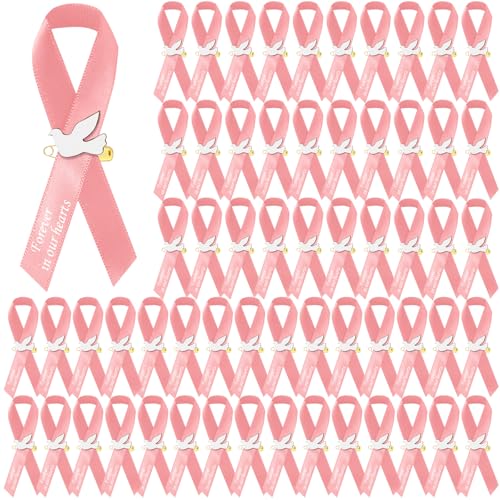 Geosar 100 Pcs Dove Funeral Memorial Ribbons Pins Memorial Service Respect Funeral Personalized Ribbon Bow with Safety Pins and White Dove for Mourning Mental Health Awareness Month Gifts(Pink) - color: Pink, style: Pigeon