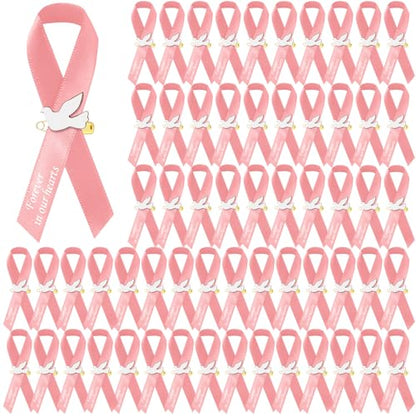 Geosar 100 Pcs Dove Funeral Memorial Ribbons Pins Memorial Service Respect Funeral Personalized Ribbon Bow with Safety Pins and White Dove for Mourning Mental Health Awareness Month Gifts(Pink) - color: Pink, style: Pigeon
