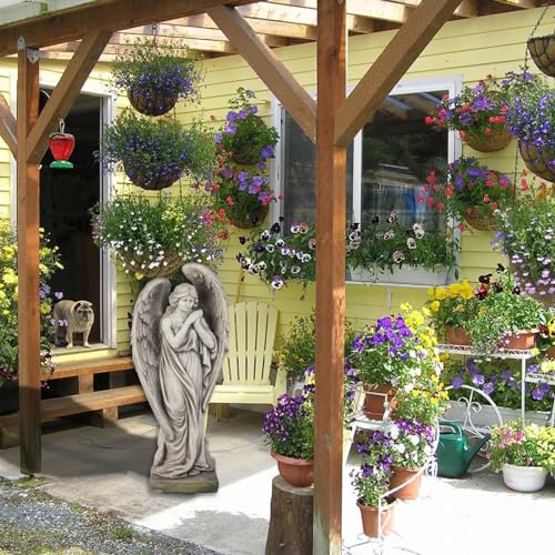 Outdoor Statues Angel Décor Garden Statue - 34 inch Large Garden Angels Outdoor Religious Statues Catholic Resin Concrete Finish Yard Patio Deck Home Entryway Hallway Sculpture 13.7*9.8*34 Inch