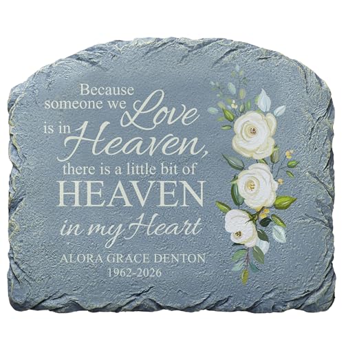 Let's Make Memories Personalized Memorial Garden Stone - Sympathy - Loss of Loved One - Grave Marker - Condolences - Indoor/Outdoor - Durable Resin - for Loved Ones in Heaven - style: Heaven Sent