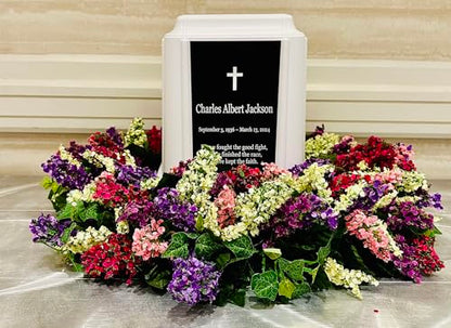 Castlegard Cremation Niche Marker | Engraved Nameplate | Durable Mausoleum & Columbarium Memorial Urn | Fits Standard Crematory Container | Made in USA (White with Nameplate)