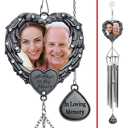 Sympathy Wind Chimes - Picture Windchimes - Always in My Heart - Angel Wings Wind Chime - Remembrance - Bereavement Gift - 24" Long