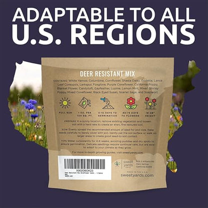 Deer Resistant Wildflower Seed Mixture - Bulk 1 Ounce Packet - Over 15,000 Deer Tolerant Seeds - Open Pollinated and Non GMO - size: 1 Ounce Pouch