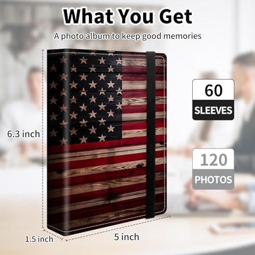 Photo Album 4x6 120 Pockets Photos with Elastic Band, PU Leather Photo Books Small Mini Capacity Picture Album for Family Wedding Travel Anniversary Baby Vacation Pictures, American Flag - color: American Flag