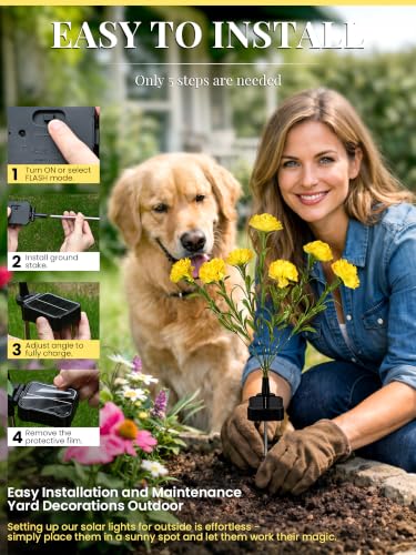 GIGALUMI 4 Pack Solar 28 Carnations Flowers Outdoor, 2 Modes, Yellow - color: Yellow, size: 4 PACK