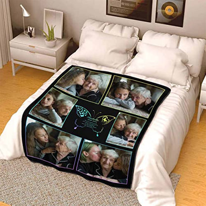 LOSARON Custom Sympathy Blanket with Photo You Will Always in My Memory Rainbow Butterfly Personalized Bereavement Picture Fleece Throw Blanket for Loss of Grandma Mother - color: No.10