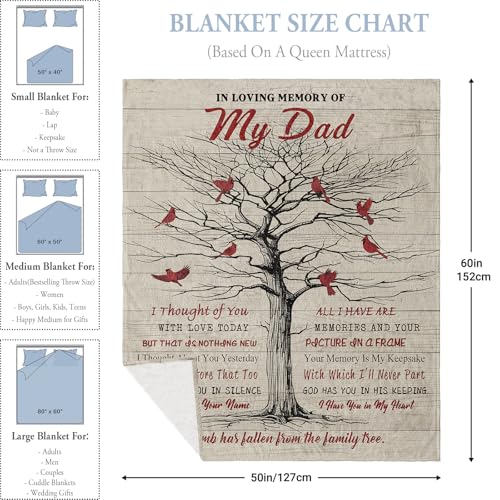 Memorial Gifts for Loss of Dad, Bereavement Gifts Blanket 60"x50", Loss of Father Sympathy Gift, Bereavement Gifts for Loss of Father, in Memory of Dad, Condolences Gift, Remembrance Gift