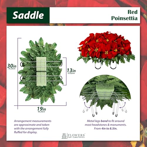 Sympathy Silks Artificial Cemetery Flowers - Gravesite Memorial Arrangment - Red Poinsettia (1) Saddle (2) Bouquets - color: Red, size: (1) Saddle (2) Bouquets