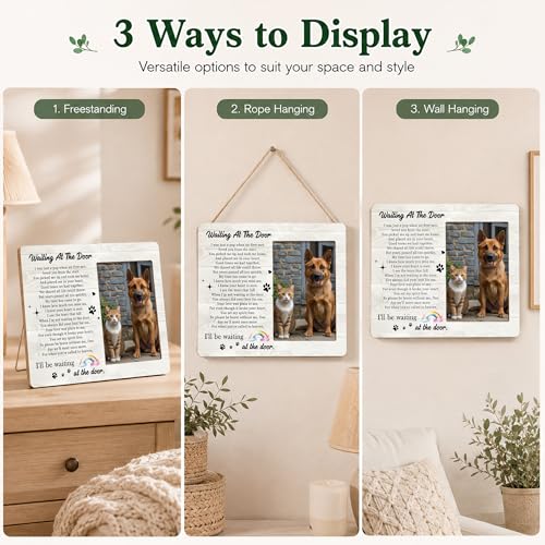 Pet Dog Cat Memorial Photo Frame - Waiting At The Door Dogs Wooden Tabletop Picture Frame - Sympathy Memorial Gifts For Loss Of Dog Cat Owner - In Loving Memory Rainbow Frames Favors -07 - style: Rainbow 1