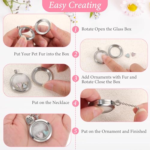 Pet Fur Memorial Necklace Dog Cat Ashes Hair Keepsake Necklace Small Transparent Glass Circle Chain Pet Urn Pendant Memorial Jewelry for Men Women Vial Souvenir